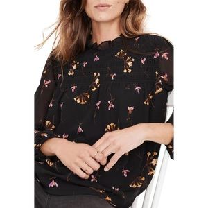 Madewell Falling Freesias Ruffle Collar Smocked Georgette Top
